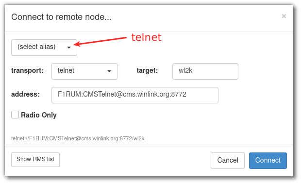 Telnet connection with Pat